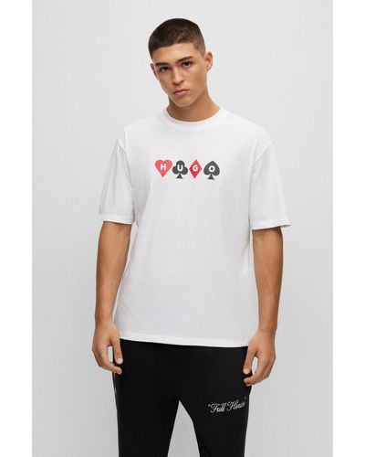 HUGO Cotton-jersey T-shirt With Playing-cards Logo - White