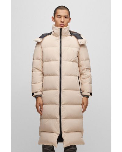HUGO Long-length Down Puffer Coat With Water-repellent Finish - Natural