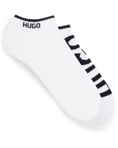 HUGO Lot de deux paires de chaussettes basses en coton mélangé à logos - Blanc