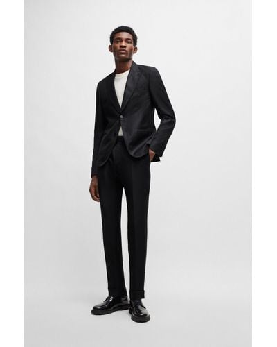BOSS Slim-fit Suit In Melange Wool And Linen - Black