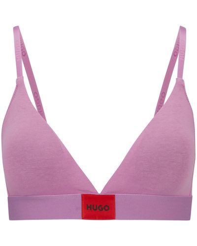 HUGO Stretch-cotton Triangle Bra With Red Logo Label - Purple