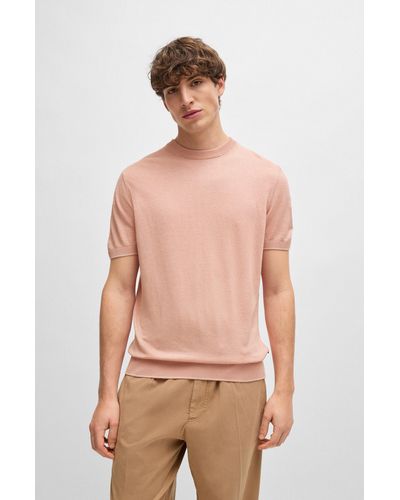BOSS Linen-blend Regular-fit Sweater With Accent Tipping - Pink