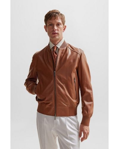 BOSS Regular-fit Bomber Jacket In Sheepskin Leather - Brown