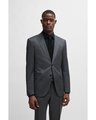BOSS Regular-fit Jacket In Virgin-wool Serge - Grey