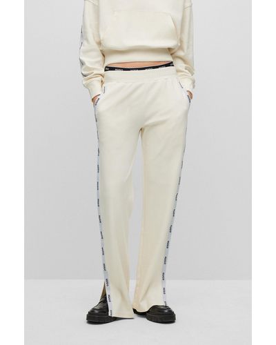 HUGO Mercerised-cotton leggings With Logo-tape Side Stripes - White