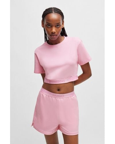 HUGO Relaxed-fit T-shirt With Logo Waistband - Pink