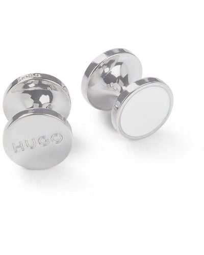 HUGO Round Cufflinks With Enamel Core And Logo - White