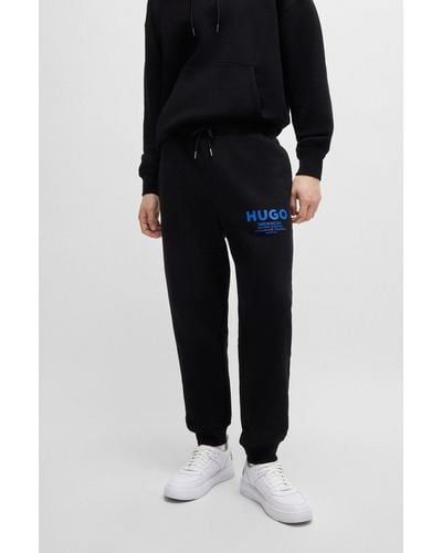 HUGO Cotton-terry Tracksuit Bottoms With Logo Print - Black