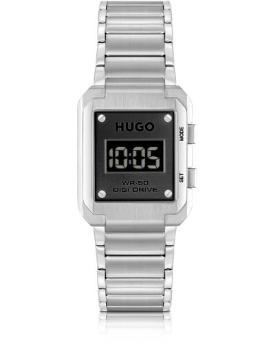 HUGO Digitaluhr mit Gliederarmband und schwarzem Zifferblatt - Weiß