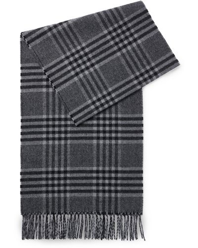 BOSS Woven Scarf In Soft Wool With All-over Pattern - Gray