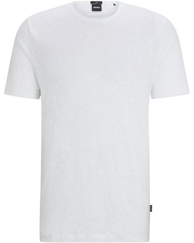 BOSS Regular-fit T-shirt Van Linnen - Wit
