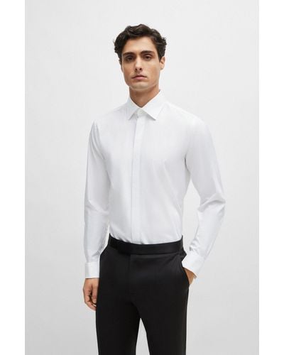 BOSS Camisa de vestir slim fit en algodón elástico de planchado fácil - Blanco