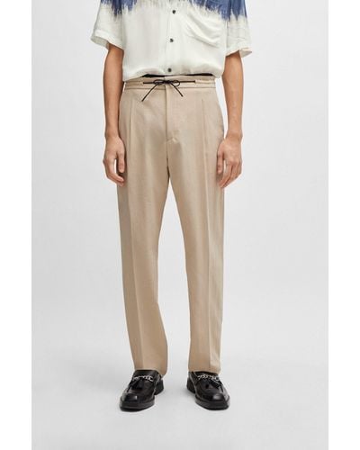 HUGO Modern-fit Trousers In Linen-look Material - Natural
