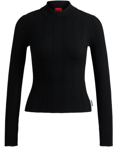 HUGO Slim-fit Sweater With Irregular Ribbed Structure - Black