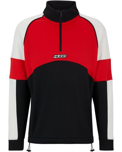 HUGO Sweatshirt Met Color-blocking En Motorsport-geïnspireerde Logopatch - Rood