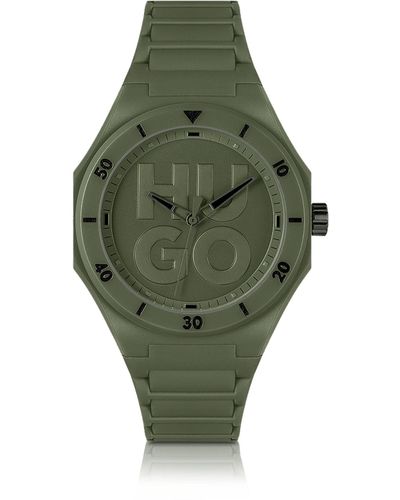 HUGO Reloj verde con correa de silicona tonal