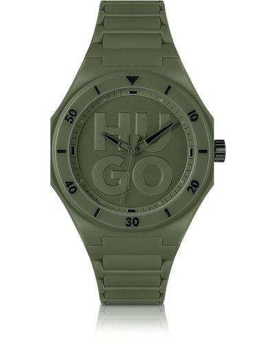 HUGO Green Watch With Tonal Silicone Strap Men's Watches