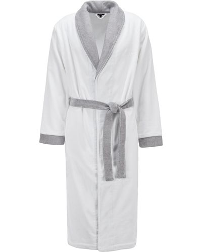 BOSS Robe de chambre mixte en velours de coton à finitions contrastantes - Blanc
