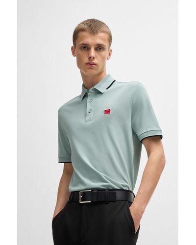 HUGO Cotton-piqu Slim-fit Polo Shirt With Red Logo Label - Green