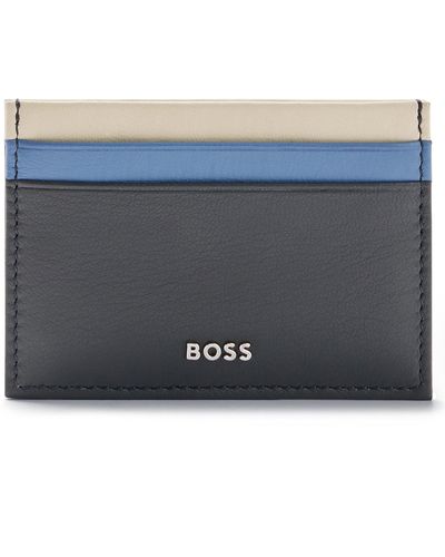 BOSS Multi-coloured Card Holder In Matte Leather - Gray