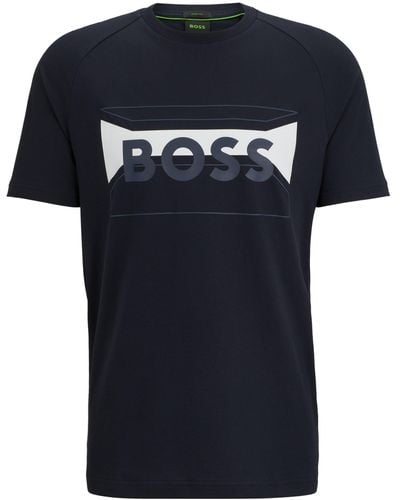 BOSS Regular-fit T-shirt Van Een Katoenmix Met Logo-artwork - Zwart
