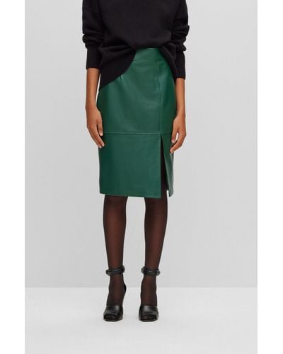 BOSS Slim-fit Pencil Skirt In Leather - Green