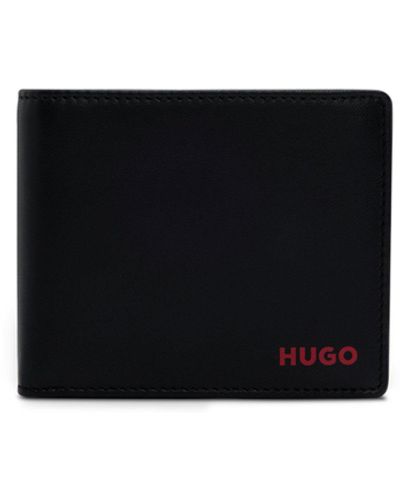 HUGO Portefeuille en cuir avec logo embossé - Noir