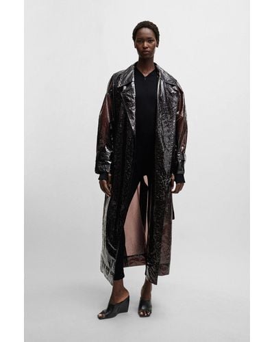 BOSS Naomi X Oversized Raincoat With Leopard-pattern Eming - Black