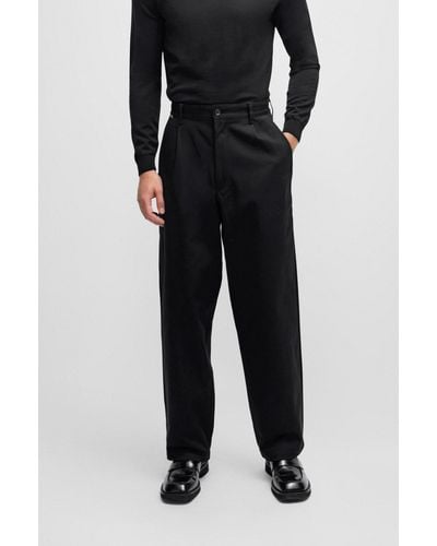 BOSS Relaxed-fit Trousers In Stretch-cotton Twill - Black