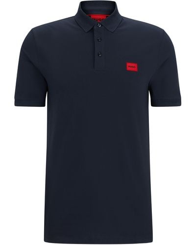 HUGO Slim-Fit Poloshirt aus Baumwoll-Piqué mit Logo-Etikett - Blau