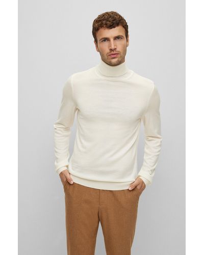 BOSS Slim-fit Rollneck Sweater In Wool - White