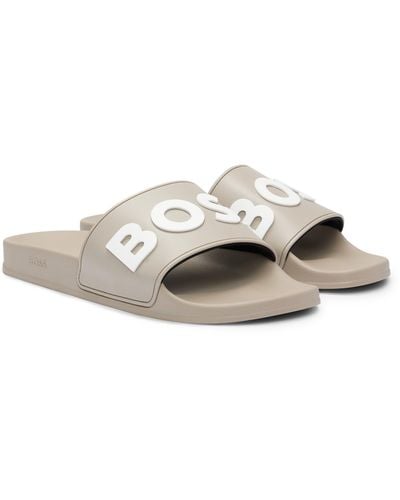 BOSS In Italië Vervaardigde Slippers Met Verhoogd Logo - Wit