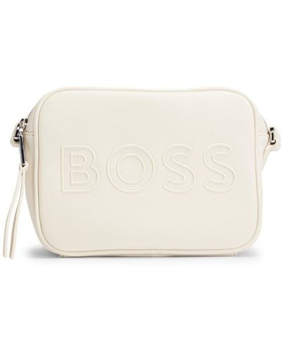 BOSS Grained Faux-leather Crossbody Bag With Outline Logo - White