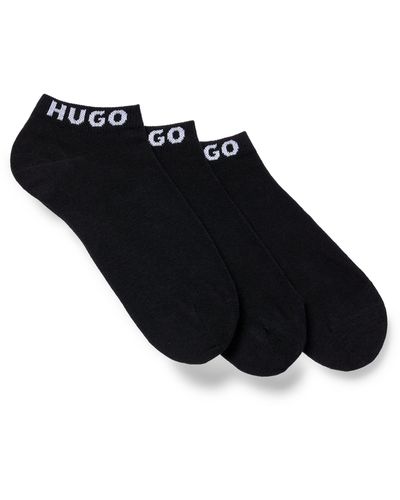 HUGO Lot de trois paires de chaussettes basses avec bord logoté - Noir
