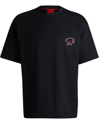 HUGO T-shirt Van Katoenen Jersey Met Grafische Print - Zwart