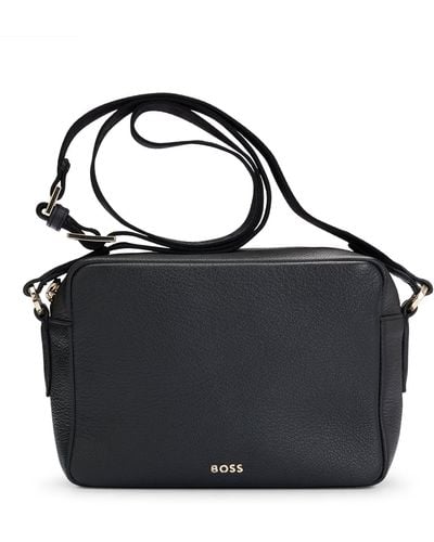 BOSS Pebbled-leather Crossbody Bag With Logo Lettering - Blue