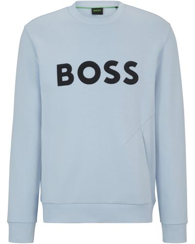 BOSS Sweatshirt Van Een Katoenmix Met 3d-gevormd Logo - Blauw