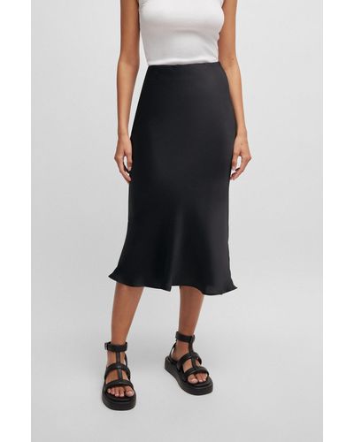BOSS Satin Midi Skirt With Logo Detail - Black