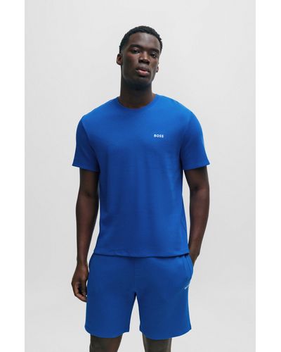 BOSS T-shirt de pyjama en coton mélangé à logo brodé - Bleu