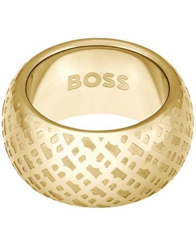 BOSS Gold-tone Ring With Engraved Monograms - Metallic