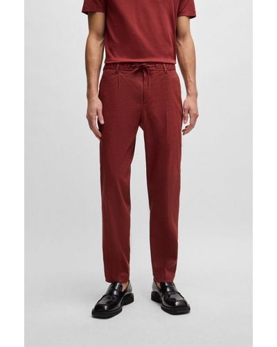 BOSS Relaxed-fit Trousers In A Linen Blend - Red