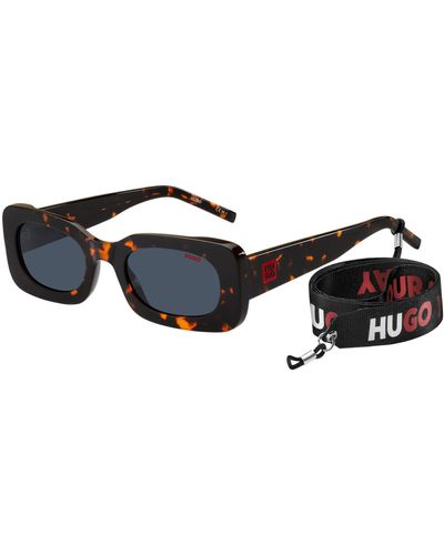 HUGO Havana-acetate Sunglasses With Branded Strap Women's Eyewear - Black