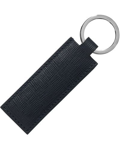 BOSS Blue Textured-leather Key Ring With Logo-engraved Hardware