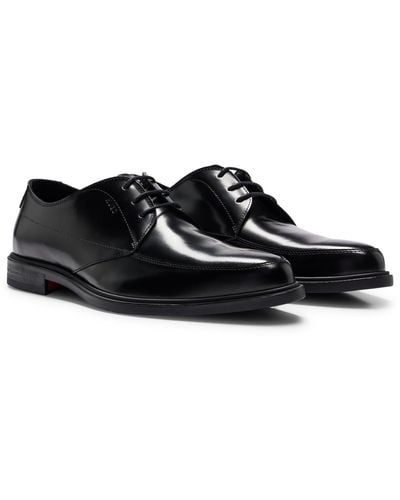 HUGO Leather Derby Shoes With Stacked Logo Detail - Black