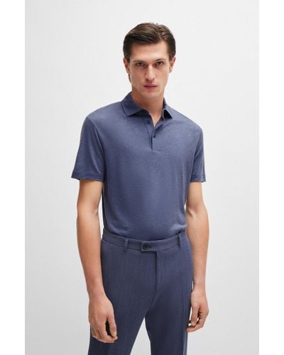 BOSS Slim-fit Polo Shirt With Striped Collar - Blue