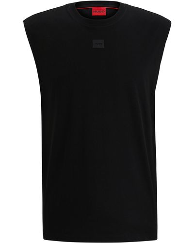 HUGO Mouwloos T-shirt Van Katoenen Jersey Met Logodetail - Zwart