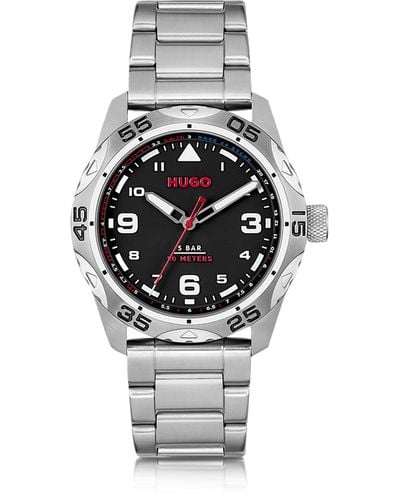HUGO Black-dial Watch With Stainless-steel Link Bracelet - White