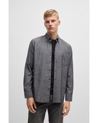 BOSS Button-down Regular-fit Shirt In Cotton Dobby - Grey