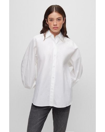 HUGO Relaxed-fit Statement Blouse In Cotton Poplin - White