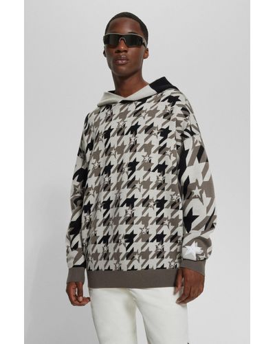 BOSS X Perfect Moment Knitted-wool Hoodie With Houndstooth Pattern - Natural